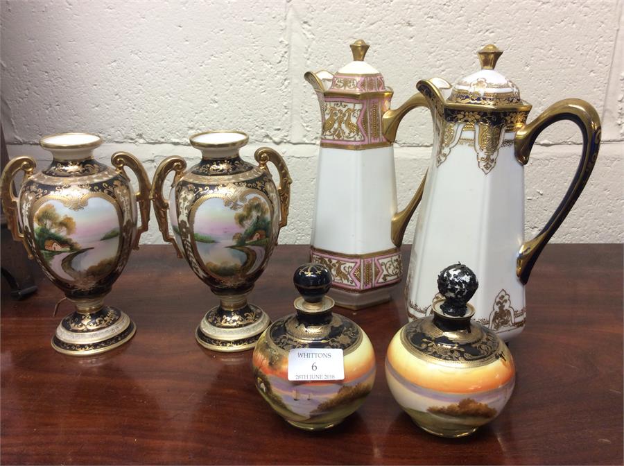 A pair of Noritake vases, jugs etc.