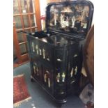 An Oriental lacquer drinks cabinet with MOP decora