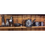 Pewter tea service, vases etc.