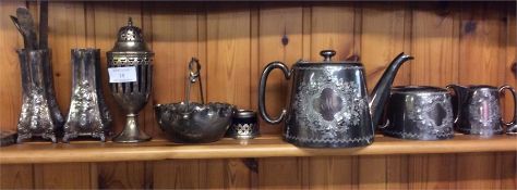 Pewter tea service, vases etc.