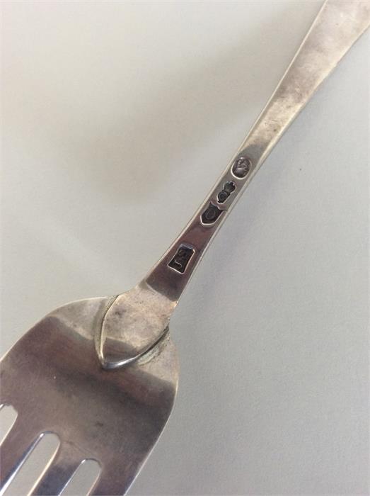 A large Irish Georgian silver bright cut fork. Dub - Image 2 of 2