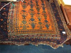 A patterned Oriental rug.