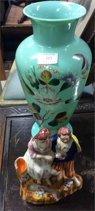 A lustre vase, Staffordshire figure etc.