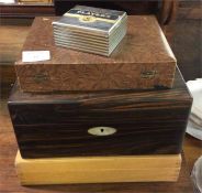 A Players' cigarette box, camphor wood writing slo