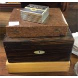 A Players' cigarette box, camphor wood writing slo