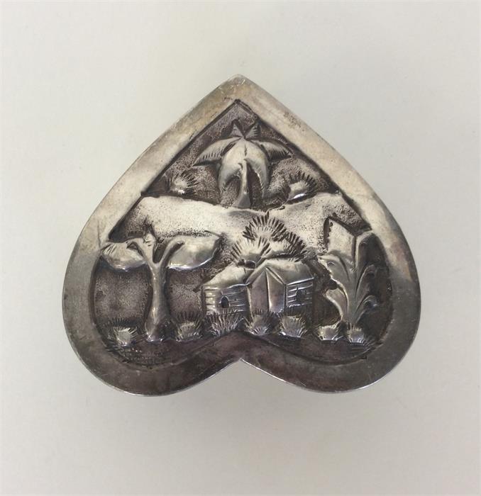 An Indian heart shaped silver box with lift-off co - Image 2 of 2