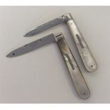Two large silver and MOP fruit knives with taperin