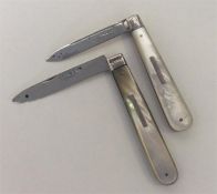 Two large silver and MOP fruit knives with taperin