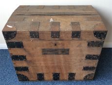 An oak and steel-mounted plate chest with drop han