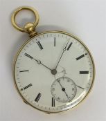 An 18 carat Swiss fob watch with white enamelled d