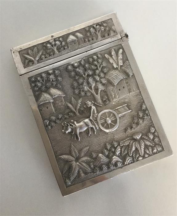 A massive Indian silver cigarette case with hinged - Image 2 of 2