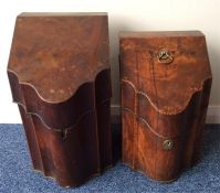 Two Georgian serpentine fronted knife boxes with f