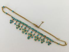 A turquoise and diamond-mounted necklace in high c