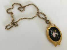 A large Pietra dura floral pendant with locket bac