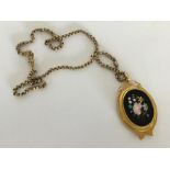 A large Pietra dura floral pendant with locket bac