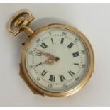 A Continental gold fob watch with white enamelled