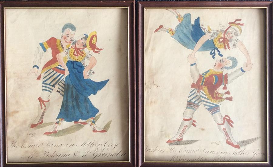 A pair of novelty framed and glazed pictures depic