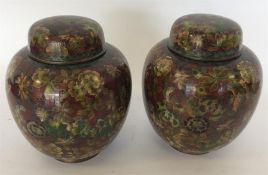 A pair of modern cloisonné vases and covers. Est.