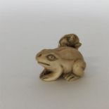 An unusual signed ivory netsuke of a frog with cli
