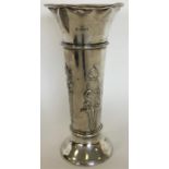 A large silver tapering spill vase with floral dec