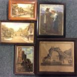 A group of five framed miniature pictures of vario