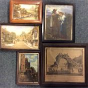 A group of five framed miniature pictures of vario