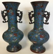 A heavy pair of baluster-shaped bronze cloisonne v