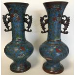 A heavy pair of baluster-shaped bronze cloisonne v