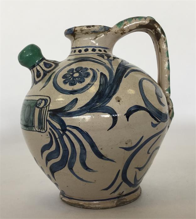 A Continental Maiolica oviform vinegar jar painted - Image 3 of 3