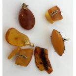 Seven pieces of amber and other mounted silver. Ap