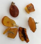 Seven pieces of amber and other mounted silver. Ap
