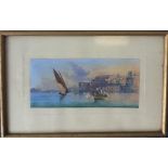 A framed and glazed watercolour of an Italian lake
