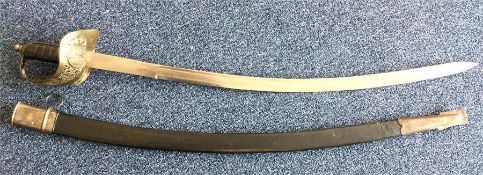 A brass mounted Military sword with embossed handl