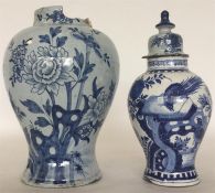 A Delft oviform blue and white jar painted with fl