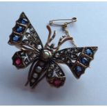 A sapphire, ruby and diamond brooch in the form of