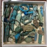 A small box containing pottery Egyptian figures, s