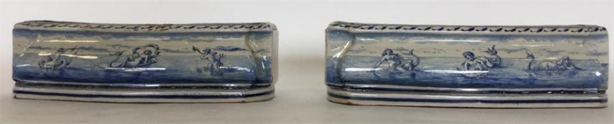 A pair of Italian Ginori blue and white pottery bo