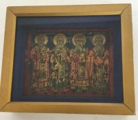 A Russian lacquered icon depicting four religious