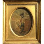 A good gilt framed tapestry of a soldier with his