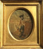 A good gilt framed tapestry of a soldier with his