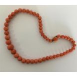 A good graduated string of coral beads with gold c