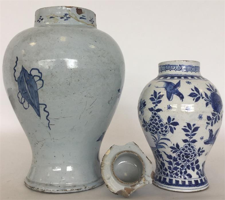 A Delft oviform blue and white jar painted with fl - Image 4 of 4