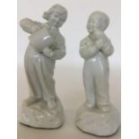 A pair of white-glazed porcelain figures modelled
