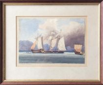 A framed and glazed watercolour of battleships in