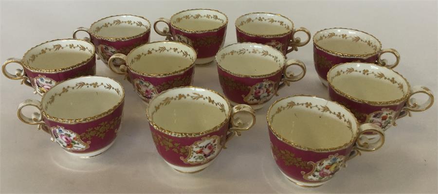 Eleven English porcelain claret-ground fluted teac - Image 2 of 3