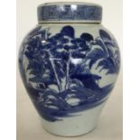 A Japanese porcelain blue and white oviform jar an