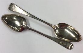 Two Georgian OE silver tablespoons. Various dates