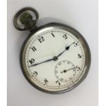 A gent's silver open-faced pocket watch with white