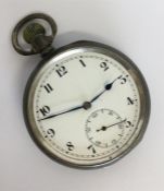 A gent's silver open-faced pocket watch with white