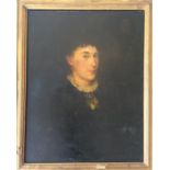 A large rectangular painting of a lady in gilt fra